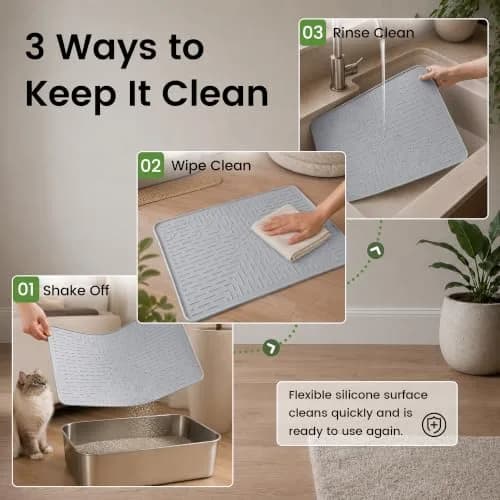 OHMO Cat Litter Mat, 23.5x16 Silicone Trapping Mat Ash Grey | Waterproof & Easy Clean thumbnail 6