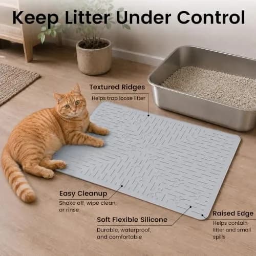 OHMO Cat Litter Mat, 23.5x16 Silicone Trapping Mat Ash Grey | Waterproof & Easy Clean thumbnail 2