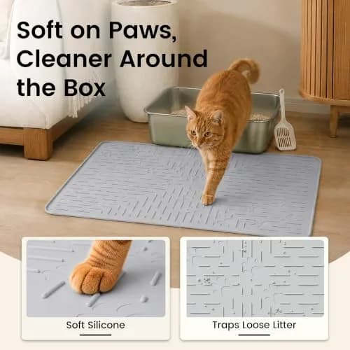 OHMO Cat Litter Mat, 23.5x16 Silicone Trapping Mat Ash Grey | Waterproof & Easy Clean thumbnail 3