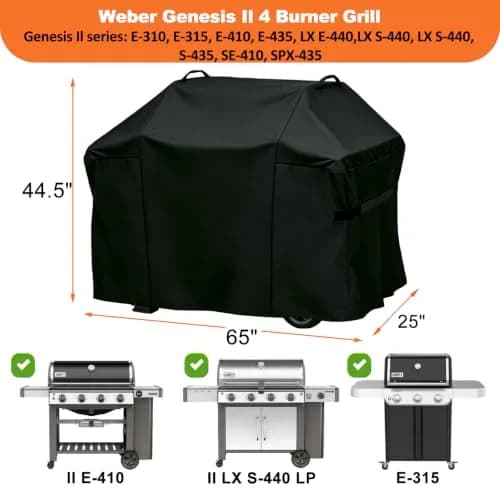 Blackhoso 65" Grill Cover for Weber Genesis II 4 Burner | Heavy Duty 600D Oxford Fabric thumbnail 2
