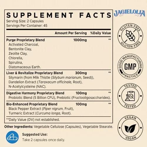 Jagielolia All-in-One Detox Binder Supplement 1500 MG | Liver & Gut Cleanse with Activated Charcoal thumbnail 2