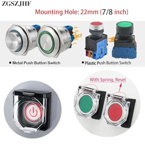 ZGSZJHF Momentary Push Button Switch Cover Protector with Spring, 22mm Round, White | Childproof Safety Guard for PC Power Button thumbnail 6