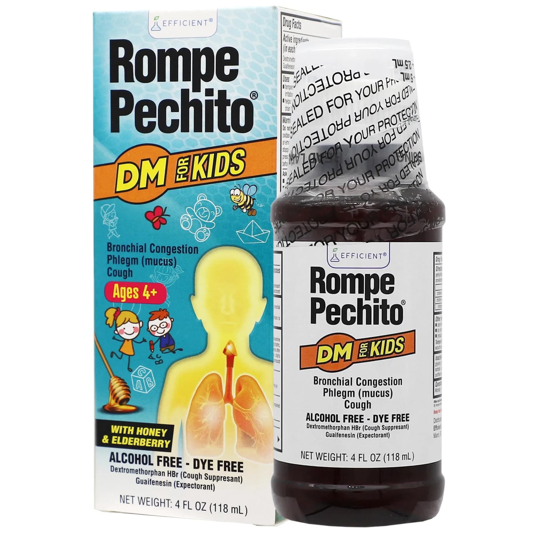 ROMPE PECHO Medicated Cough Syrup for Kids 4oz | Honey & Elderberry Expectoration Relief (70-120 chars) — Blue