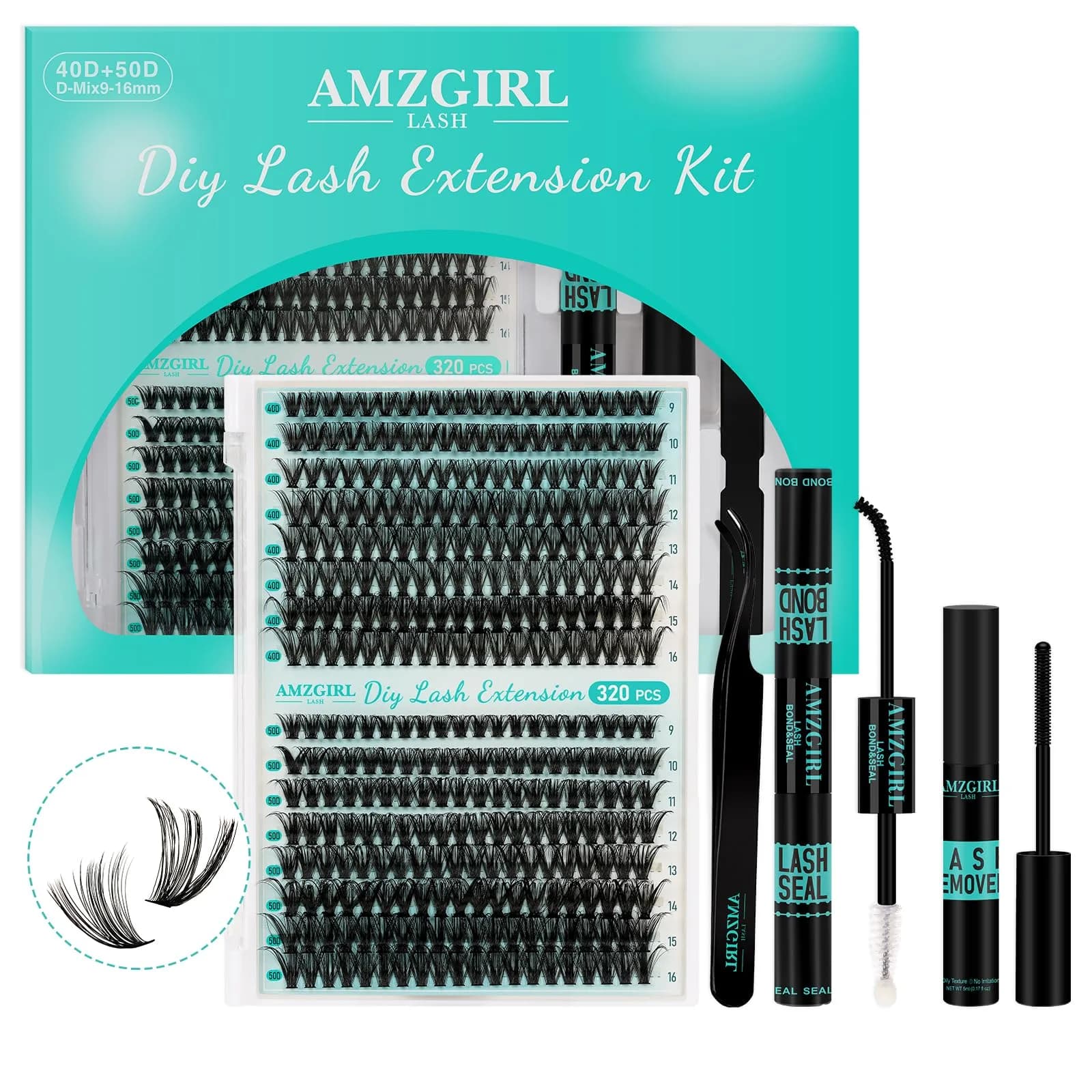 AMZGIRL Lash Clusters Kit 320Pcs, 40D+50D D Curl Wispy Eyelash Extensions | DIY False Lashes for Natural & Dramatic Looks