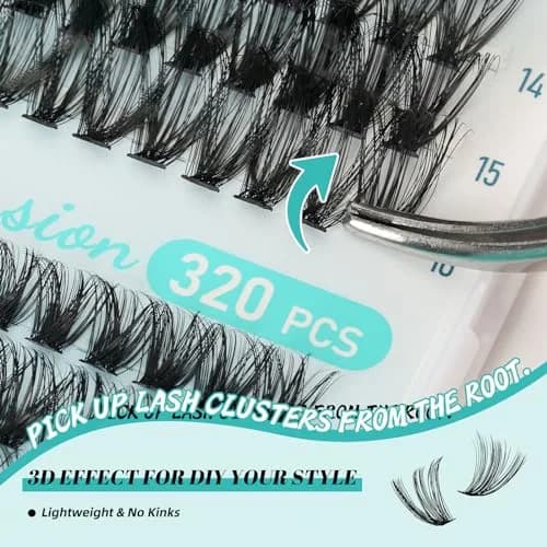 AMZGIRL Lash Clusters Kit 320Pcs, 40D+50D D Curl Wispy Eyelash Extensions | DIY False Lashes for Natural & Dramatic Looks thumbnail 5