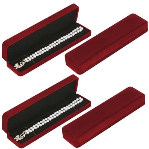LETURE Red Velvet Bracelet Necklace Pendant Jewelry Box, 22cm (8.6in) Gift Box for Proposal, Wedding, Engagement, Christmas (4-Pack) thumbnail 1