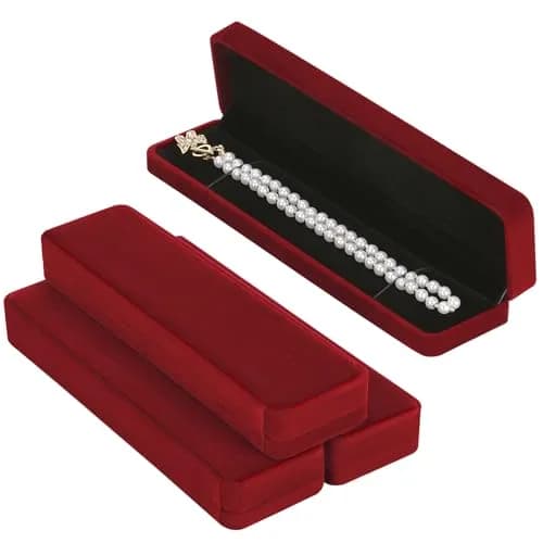 LETURE Red Velvet Bracelet Necklace Pendant Jewelry Box, 22cm (8.6in) Gift Box for Proposal, Wedding, Engagement, Christmas (4-Pack) thumbnail 5