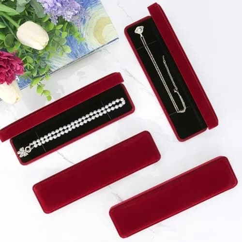 LETURE Red Velvet Bracelet Necklace Pendant Jewelry Box, 22cm (8.6in) Gift Box for Proposal, Wedding, Engagement, Christmas (4-Pack) thumbnail 6