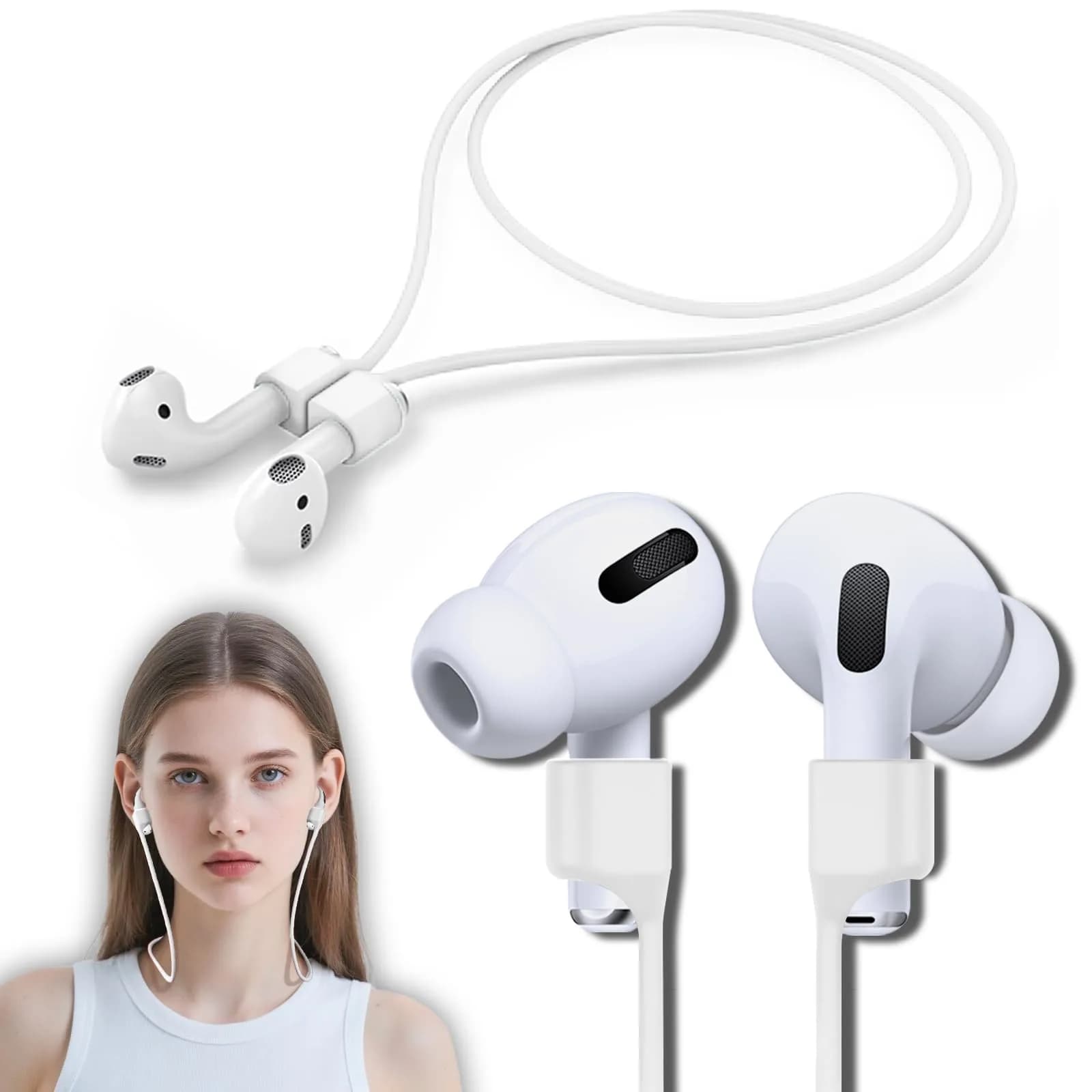 Mooyavia Ultra Strong Magnetic Anti-Lost Strap for AirPods Pro-White | Sport Silicone Neck Lanyard
