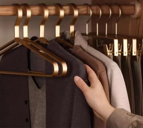 WONQEXZ Golden Aluminum Coat Hangers 6 Piece Set | Extra Slim & Waterproof, 17.7" | Durable Metal Support thumbnail 10