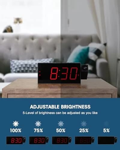 OnLyee Projection Alarm Clock for Bedroom Ceiling, 180° Projector, Dual Alarm, 7-Inch Red LED Display | Modern Design with USB Charging thumbnail 4