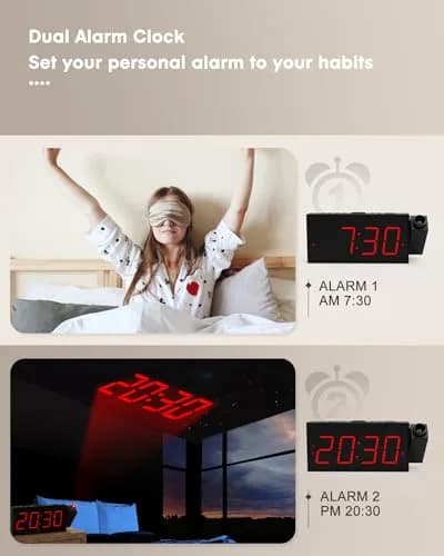 OnLyee Projection Alarm Clock for Bedroom Ceiling, 180° Projector, Dual Alarm, 7-Inch Red LED Display | Modern Design with USB Charging thumbnail 5