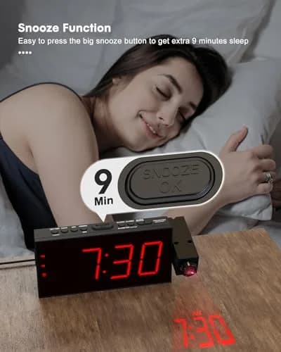 OnLyee Projection Alarm Clock for Bedroom Ceiling, 180° Projector, Dual Alarm, 7-Inch Red LED Display | Modern Design with USB Charging thumbnail 6