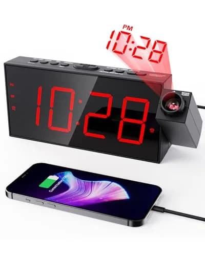 OnLyee Projection Alarm Clock for Bedroom Ceiling, 180° Projector, Dual Alarm, 7-Inch Red LED Display | Modern Design with USB Charging thumbnail 1