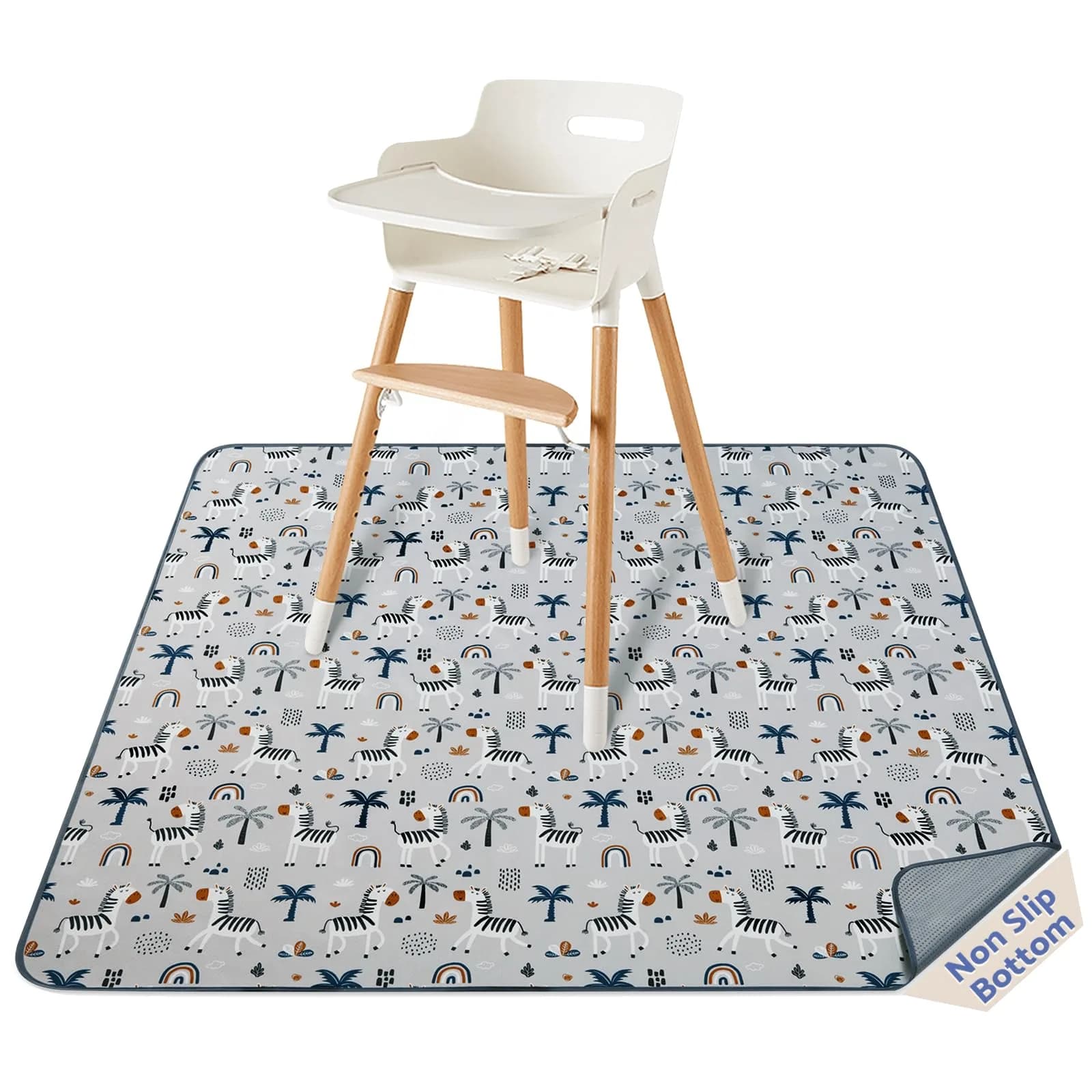 Blissful Diary Baby Splat Mat 128cm (50.4 Inch) - Easy Clean Waterproof Floor Protector, Gray Zebra - main product image