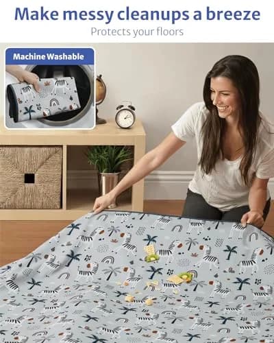 Blissful Diary Baby Splat Mat for High Chair, 128 x 128 cm (50.4 x 50.4 Inch) | Waterproof & Washable Floor Protector thumbnail 6