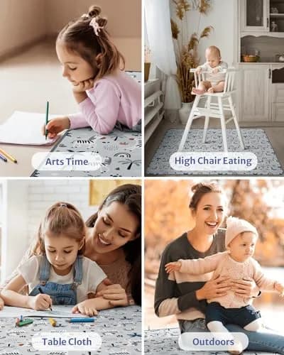 Blissful Diary Baby Splat Mat for High Chair, 128 x 128 cm (50.4 x 50.4 Inch) | Waterproof & Washable Floor Protector thumbnail 7