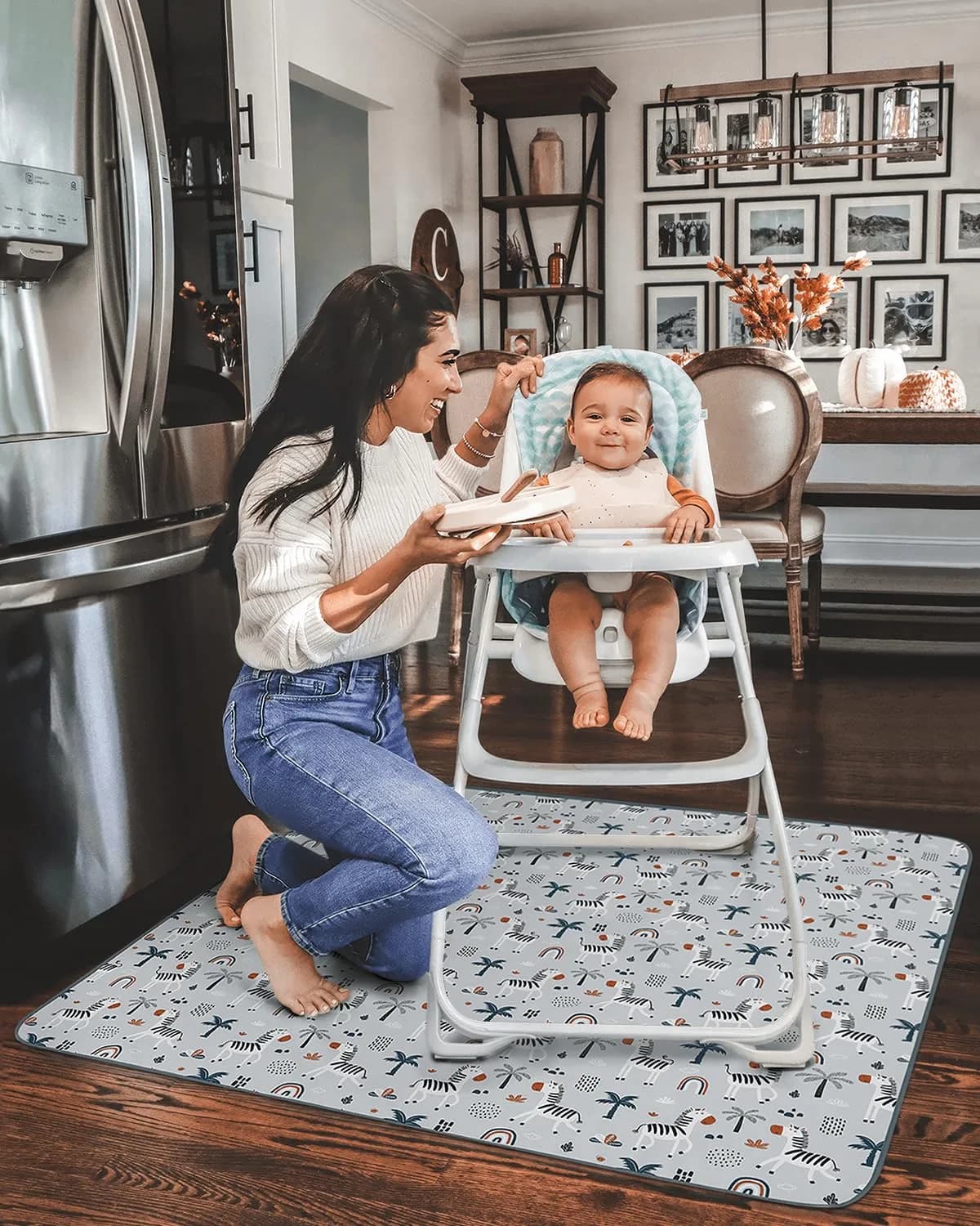 Blissful Diary Baby Splat Mat 128cm (50.4 Inch) - Easy Clean Waterproof Floor Protector, Gray Zebra - view 4