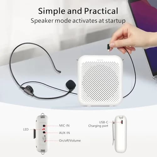 Norwii Bluetooth Voice Amplifier with Wired Microphone Headset & 4000mAh Battery | 10W Portable PA System for Teachers, Tours, Gym thumbnail 7
