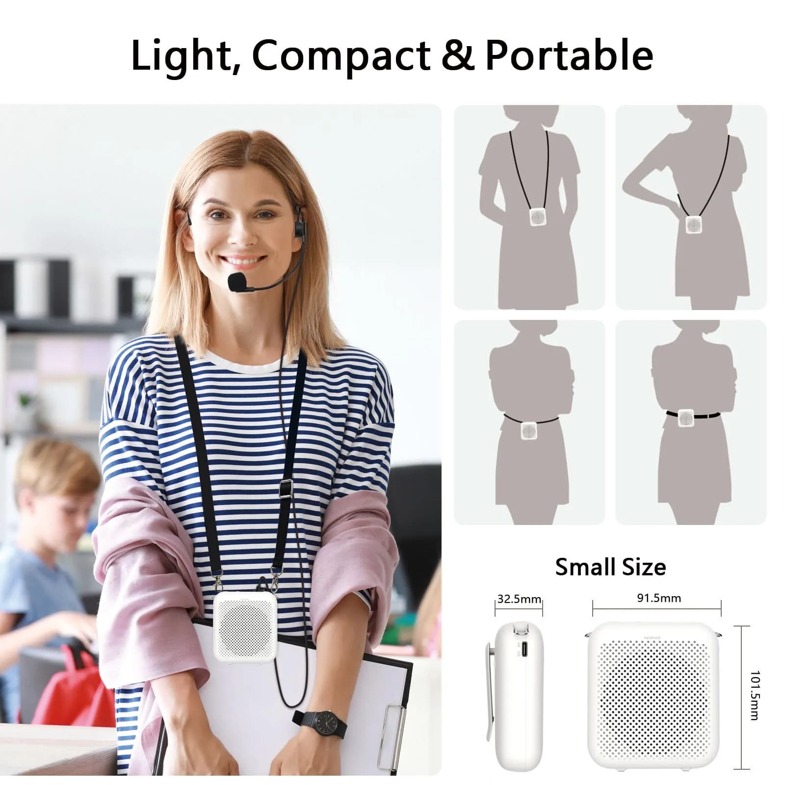 Norwii Bluetooth Voice Amplifier with Wired Microphone Headset & 4000mAh Battery | 10W Portable PA System for Teachers, Tours, Gym - view 9