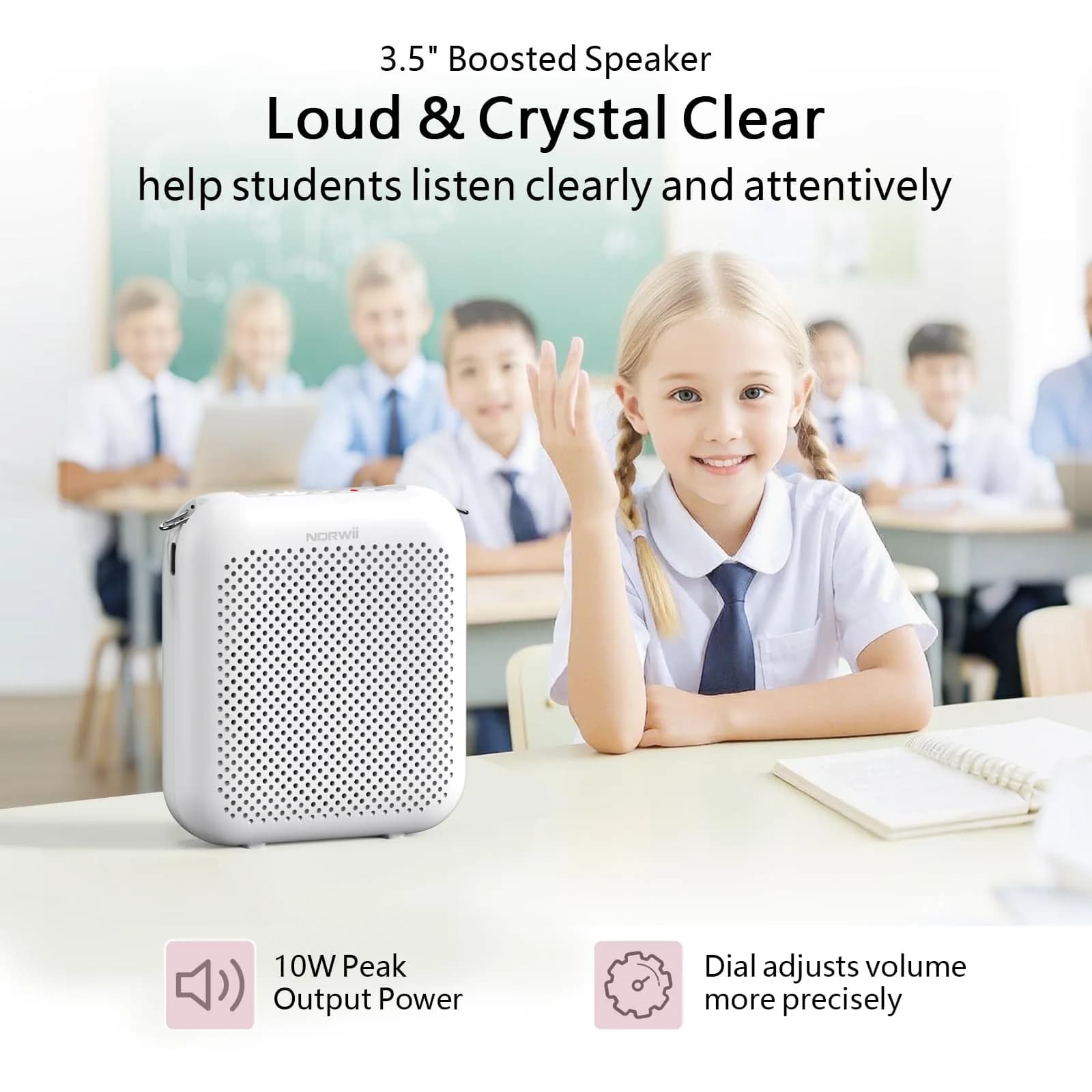 Norwii Portable Voice Amplifier - White, 4000mAh Battery, Wired Headset Microphone - view 3
