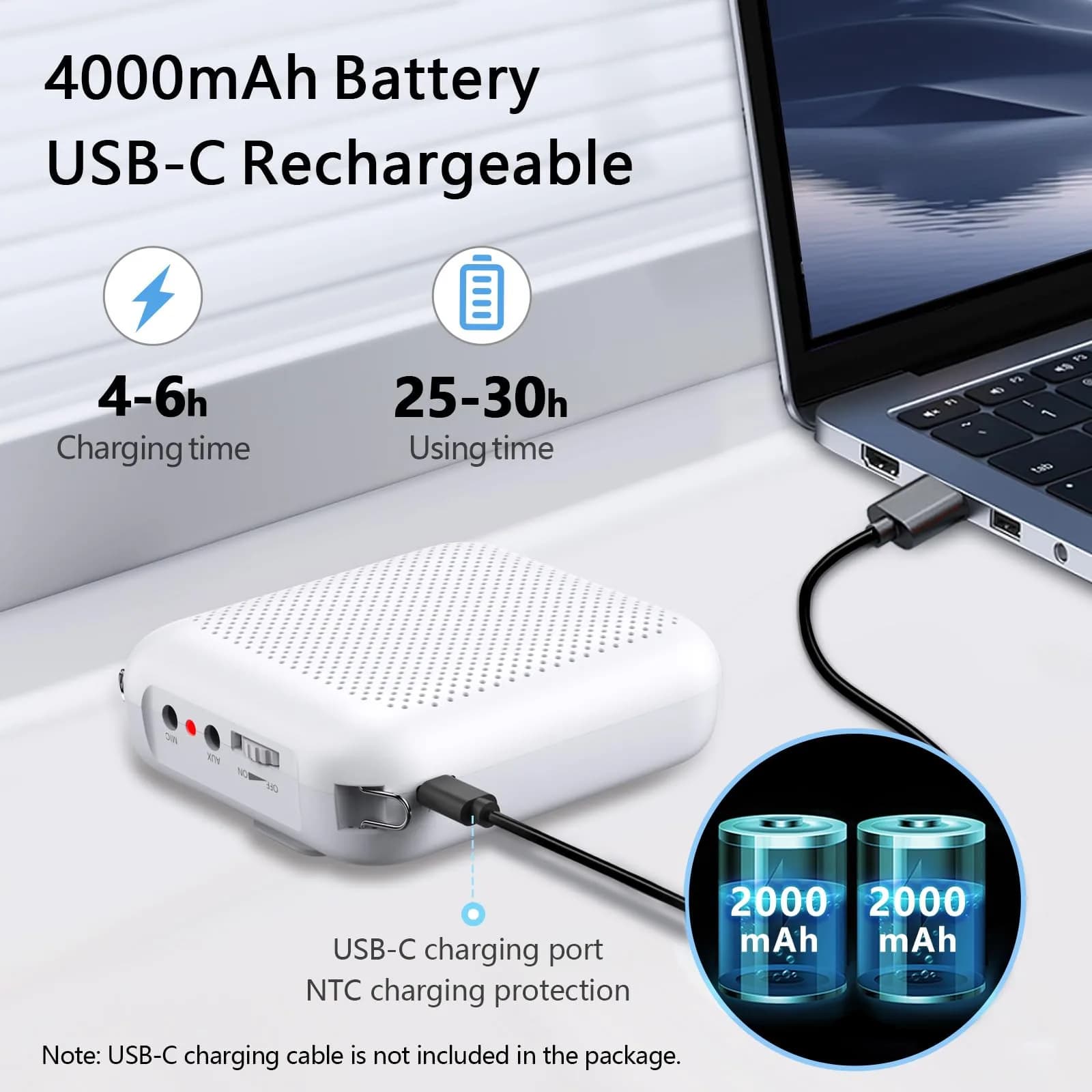 Norwii Portable Voice Amplifier - White, 4000mAh Battery, Wired Headset Microphone - view 4