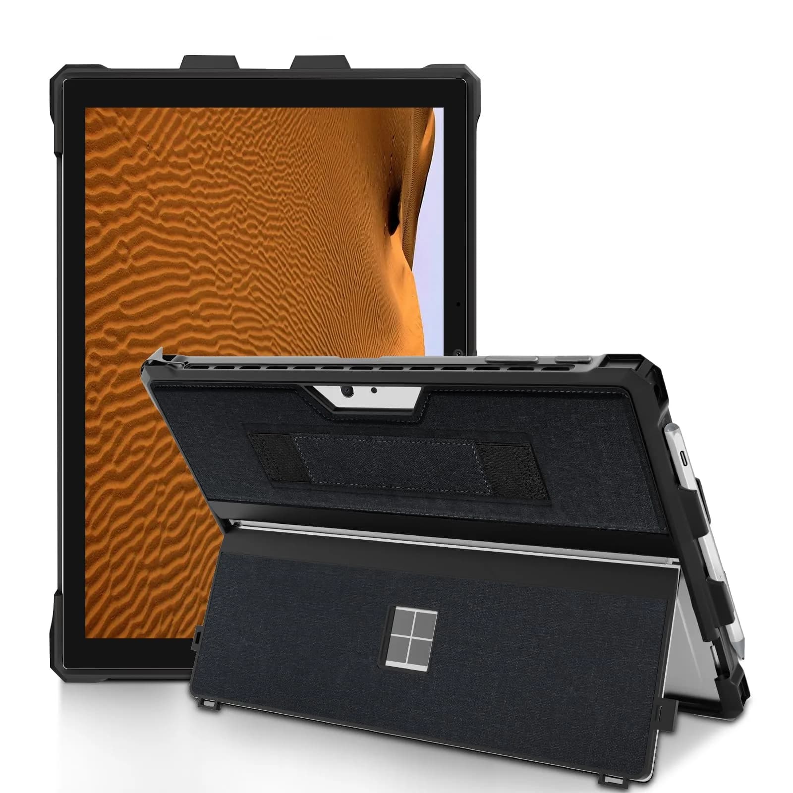 YORUNOHOSHI Case for 12.3" Microsoft Surface Pro 7+/7/6/5/4 | Rugged Cover with Pen Holder & Hand Strap (Black) - main product image