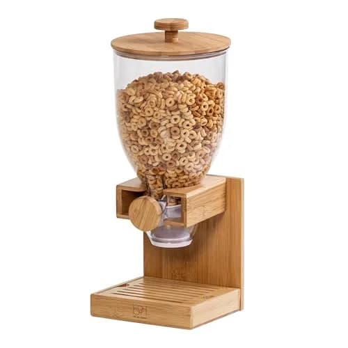 ZevrO Bamboo Cereal Dispenser with Airtight Lid 1.5 L (17.5 oz) | Portion Control for Dry Foods thumbnail 1