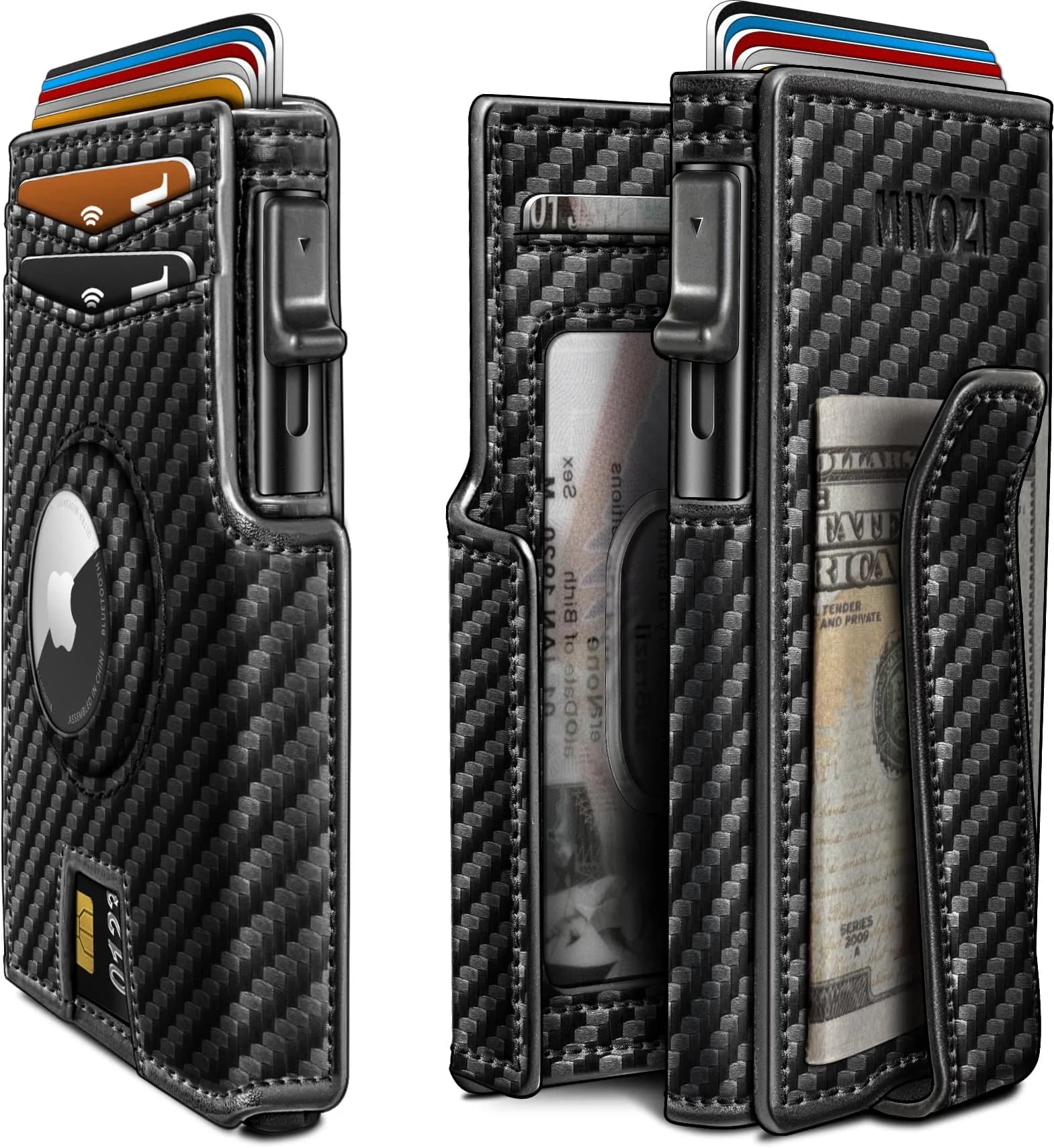 miyozi Airtag Wallet for Men, Slim Metal Card Holder with RFID Block & Money Clip