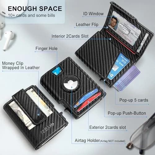 miyozi Airtag Wallet for Men, Slim Metal Card Holder with RFID Block & Money Clip thumbnail 2