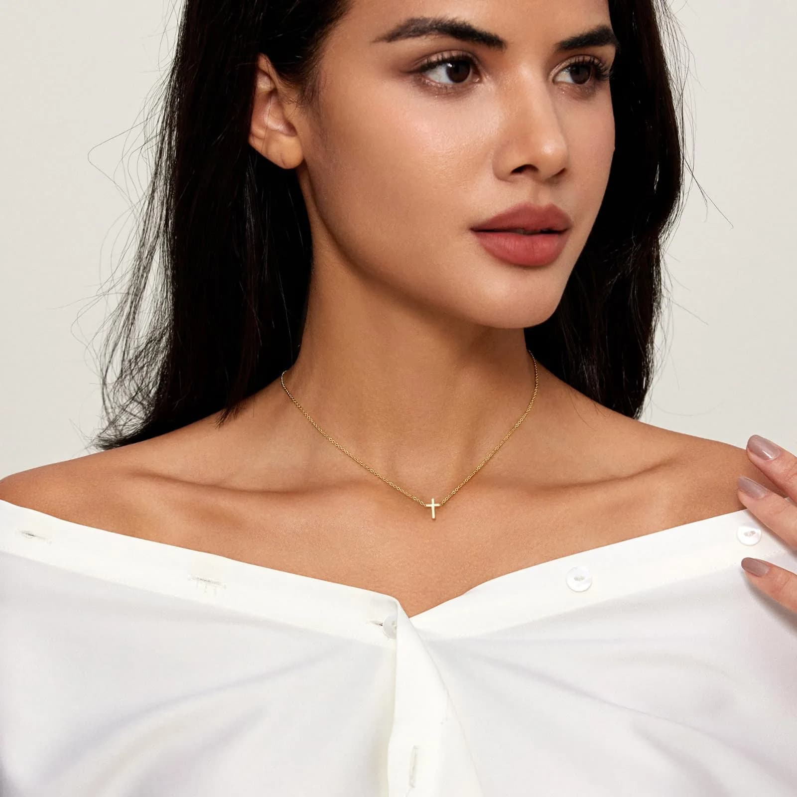 HERIER Tiny Cross Necklace for Women - 18K Gold Plated Faith Jewelry, 41.9cm (16.5") - view 2
