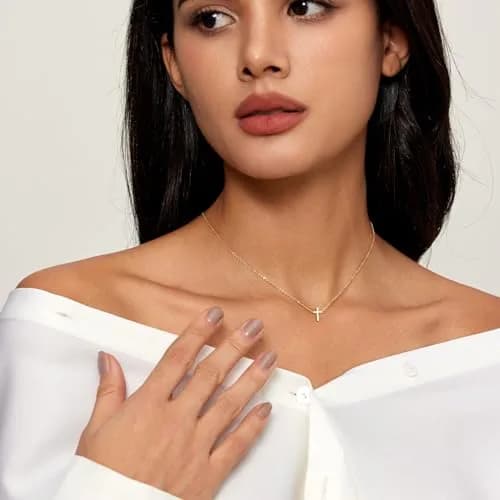 HERIER Cross Necklace for Women, 16.5" + 2" Extender | Dainty 14K Gold Plated Small Cross Pendant thumbnail 3