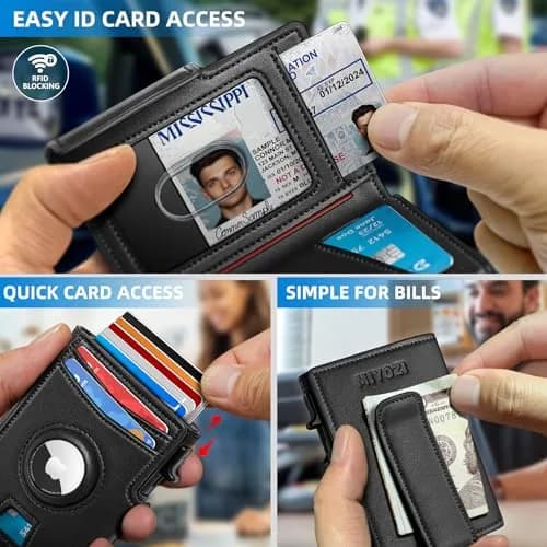 miyozi Airtag Wallet for Men, Slim RFID Wallet with Money Clip, 10 Card Slots, Magnetic Closure, Gift Box thumbnail 5