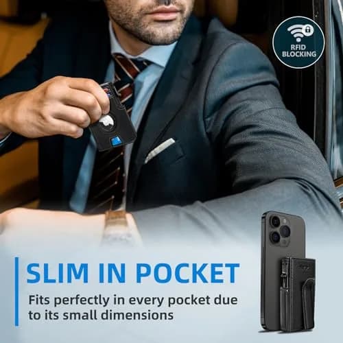 miyozi Airtag Wallet for Men, Slim RFID Wallet with Money Clip, 10 Card Slots, Magnetic Closure, Gift Box thumbnail 6