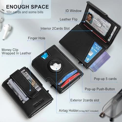 miyozi Airtag Wallet for Men, Slim RFID Wallet with Money Clip, 10 Card Slots, Magnetic Closure, Gift Box thumbnail 2