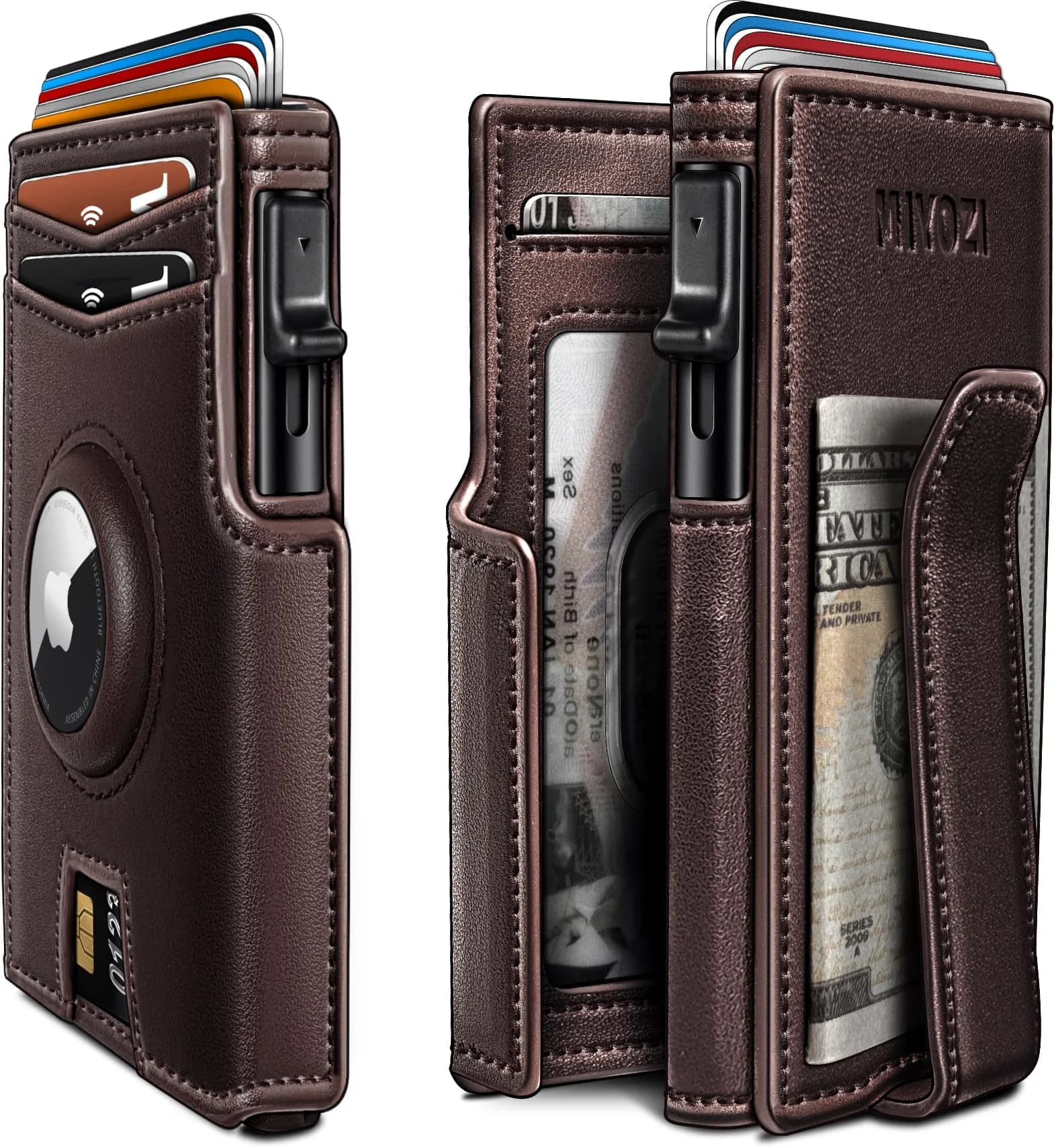 miyozi Airtag Wallet for Men, Slim RFID Wallet with Money Clip & Magnetic Closure | Fits 10 Cards — Burgundy004