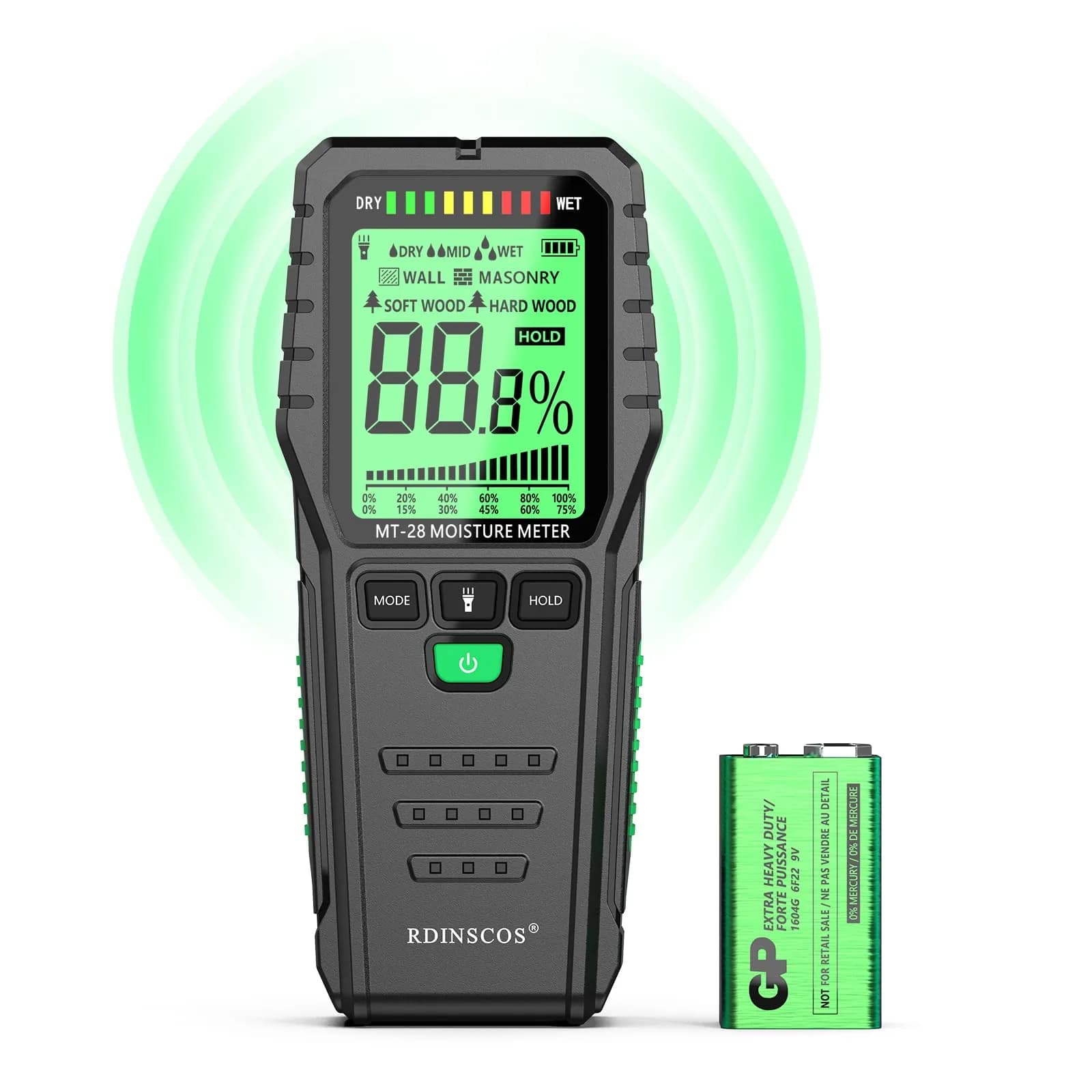 RDINSCOS Pinless Moisture Meter for Wood & Wall, 160g (5.6oz) | Non-Invasive Digital Moisture Tester for Building Materials — Inductive-mt28