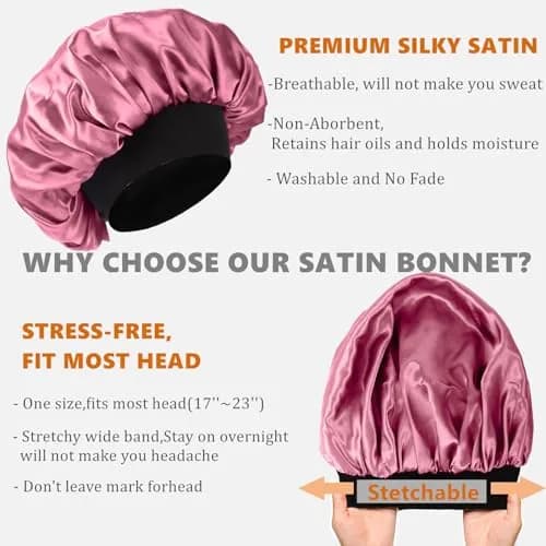 Himoswis Satin Hair Bonnet for Sleeping, Reversible Double-Layered Silk Sleep Cap for Men & Women with Wide Stretchy Band | Protects Hair & Maintains Styles thumbnail 4