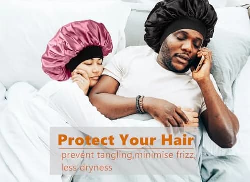 Himoswis Satin Hair Bonnet for Sleeping, Reversible Double-Layered Silk Sleep Cap for Men & Women with Wide Stretchy Band | Protects Hair & Maintains Styles thumbnail 6