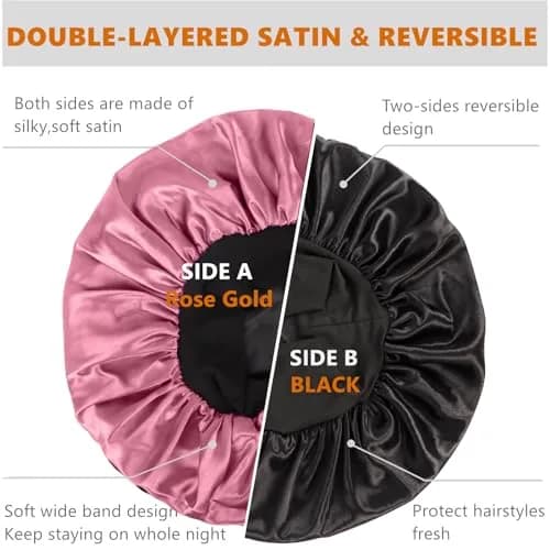 Himoswis Satin Hair Bonnet for Sleeping, Reversible Double-Layered Silk Sleep Cap for Men & Women with Wide Stretchy Band | Protects Hair & Maintains Styles thumbnail 2