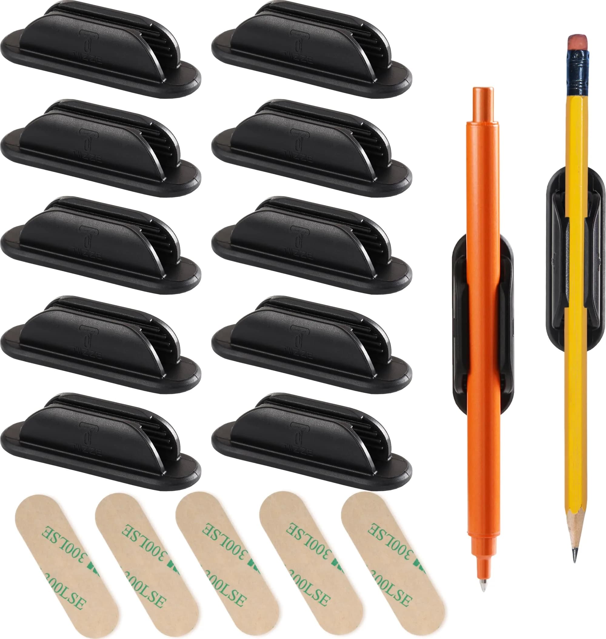 Tiizze Silicone Adhesive Pencil Holders for Classroom & Desk, 10 Pack Black | Durable Silicone Pen Holders for School & Office