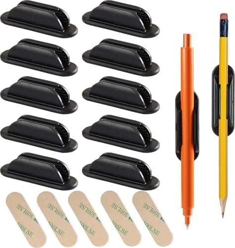 Tiizze Silicone Adhesive Pencil Holders for Classroom & Desk, 10 Pack Black | Durable Silicone Pen Holders for School & Office thumbnail 1