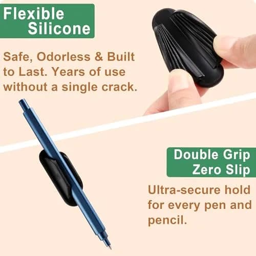 Tiizze Silicone Adhesive Pencil Holders for Classroom & Desk, 10 Pack Black | Durable Silicone Pen Holders for School & Office thumbnail 2