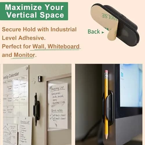Tiizze Silicone Adhesive Pencil Holders for Classroom & Desk, 10 Pack Black | Durable Silicone Pen Holders for School & Office thumbnail 3