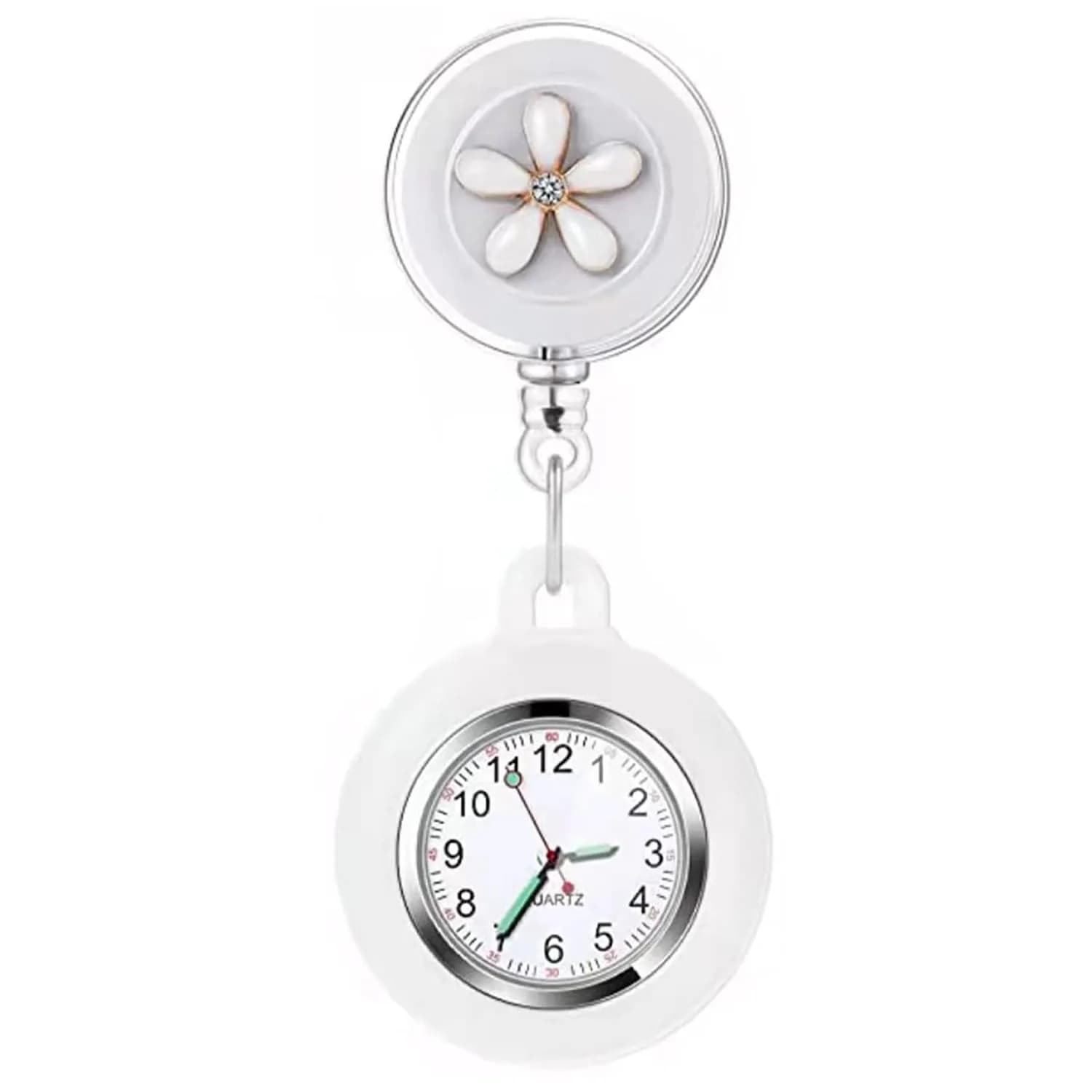 AGEN KGEN Flower White Nurse Watch | 4cm (1.57in) Case | Retractable Clip-On Fob Watch - main product image