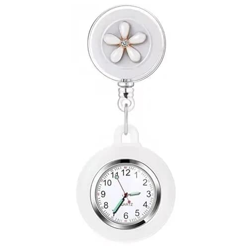 AGEN KGEN Flower White Nurse Watch | 4cm (1.57in) Case | Retractable Clip-On Fob Watch thumbnail 1