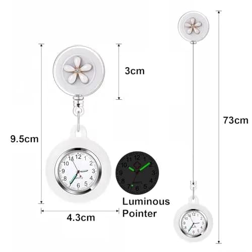 AGEN KGEN Flower White Nurse Watch | 4cm (1.57in) Case | Retractable Clip-On Fob Watch thumbnail 2