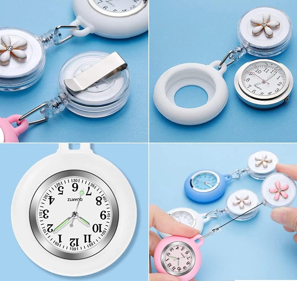 AGEN KGEN Flower White Nurse Watch | 4cm (1.57in) Case | Retractable Clip-On Fob Watch - view 3