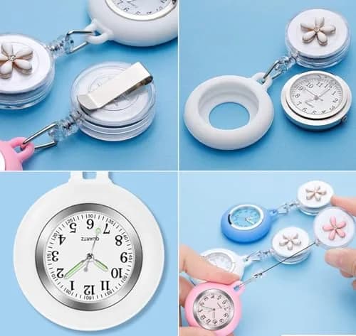 AGEN KGEN Flower White Nurse Watch | 4cm (1.57in) Case | Retractable Clip-On Fob Watch thumbnail 3