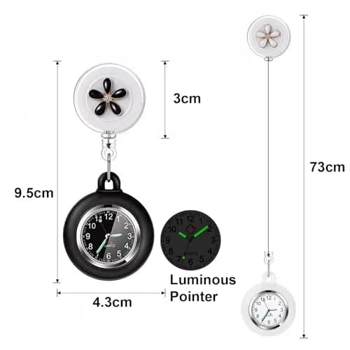 AGEN KGEN Nurse Watch for Nurses Doctors Clip on Hanging Nurse Watches Floral Pink | Retractable Fob Watch thumbnail 2